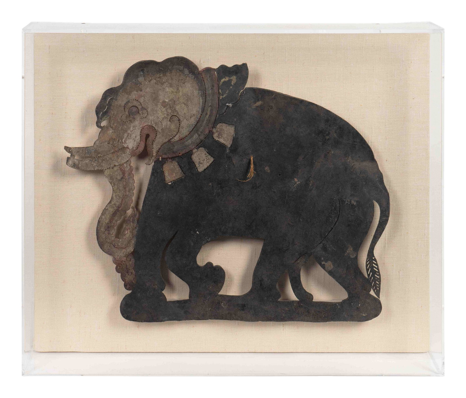 A Group of Nine Indonesian Kulit: A Group of Nine Indonesian Kulit CIRCA 1875-1925 with various motifs including, Wayang Kulit of Bagaong, a serpent, an elephant, a Wayang Kulit of Rawana, a Wayang Kulit of Hanuman, a clown, a tiger, 