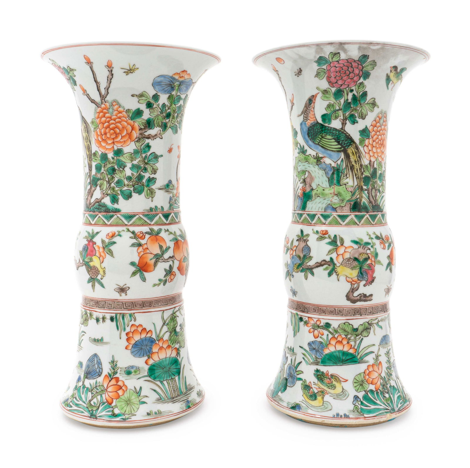 A Pair of Chinese Famille Rose Gu-Form Porcelain Vases (1 of 1)