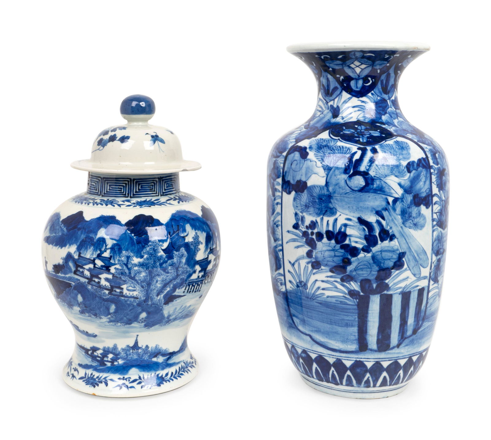 Two Chinese Blue and White Porcelain Items Height of (1 of 2)