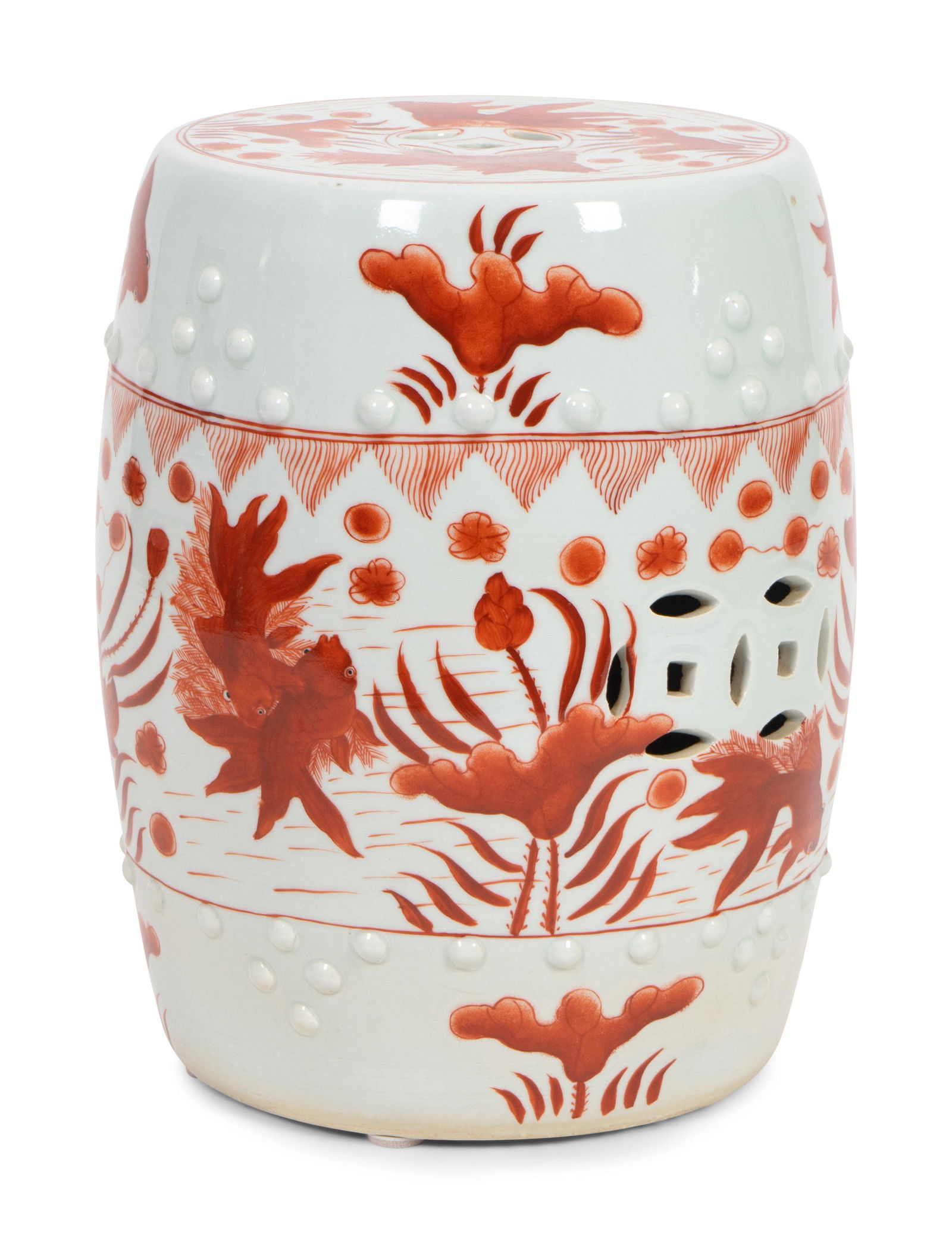 A Chinese Red and White-Glazed Porcelain Barrel-Form (1 of 3)