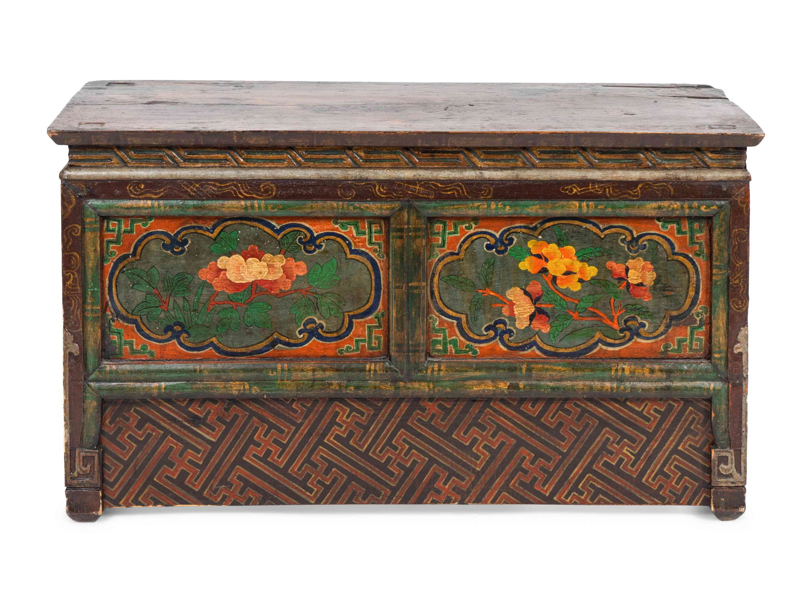 A Tibetan Painted Wood Bench/StorageCabinet Height 16 (1 of 2)