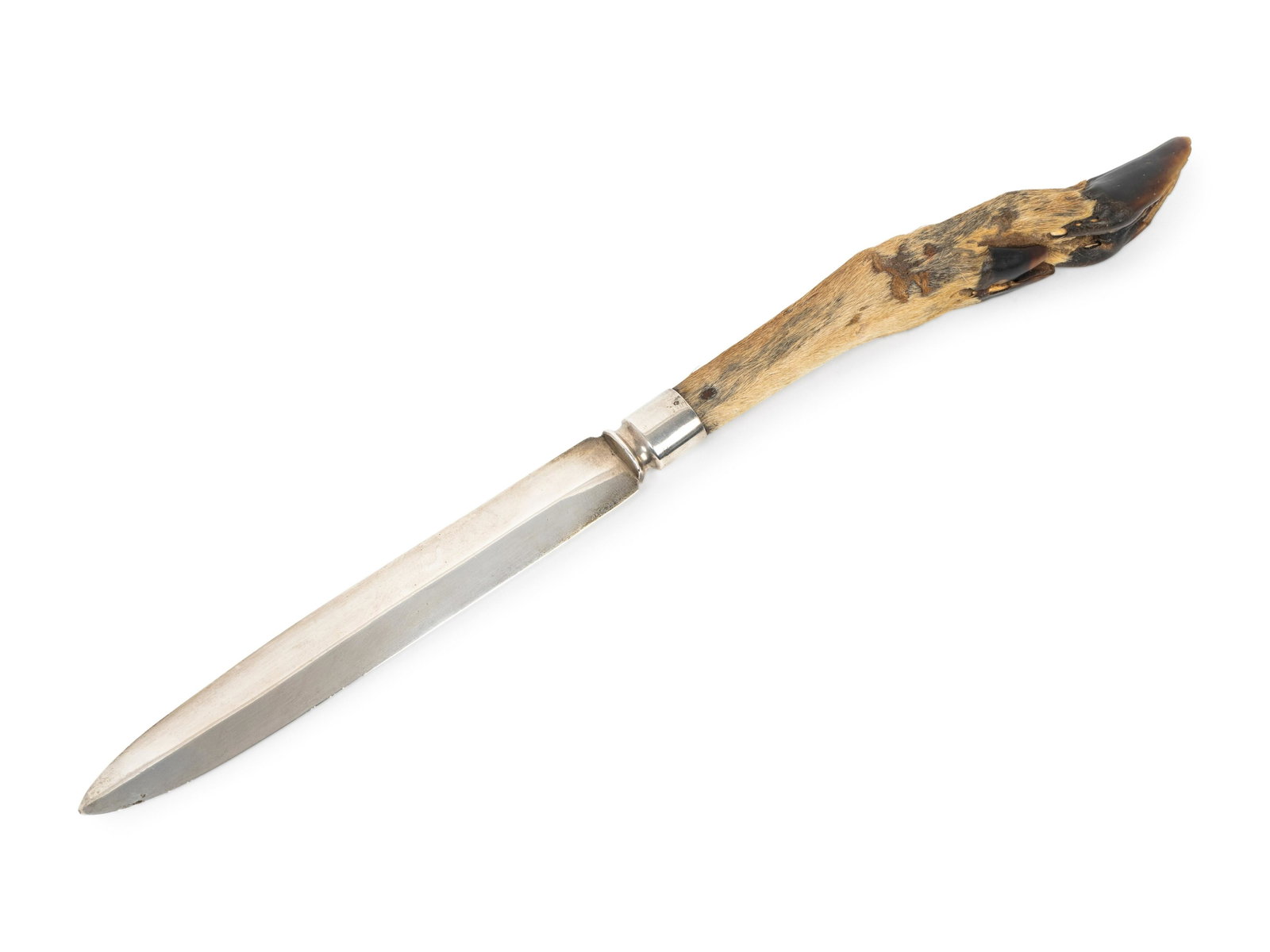 An American Silver Bladed Knife with Deer: An American Silver Bladed Knife with Deer's Hoof Handle 20TH CENTURY by Bailey, Banks and Biddle, Philadelphia, PA Length 17 inches.