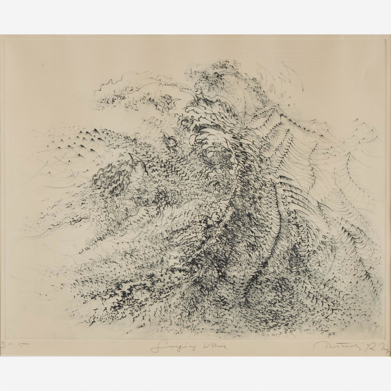 Gabor F. Peterdi (American, 1915–2001), , Surging Wave: Gabor F. Peterdi (American, 1915Â–2001)Surging Wave1972, pencil signed, titled and dated, numbered 3/15, with wide margins. Drypoint on wove paper. image: 21 3/4 x 27 1/2 in. (55.2 x 69.9cm)sheet (