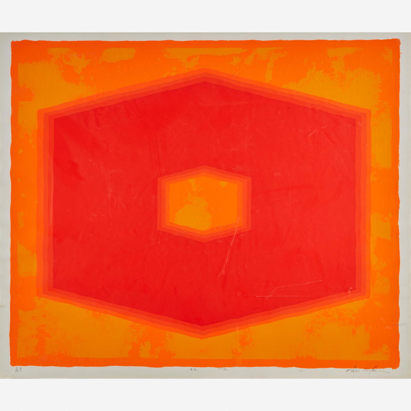 Nobu Fukui (American/Japanese, b. 1942), , #2: Nobu Fukui (American/Japanese, b. 1942)#2 Orange-Red1972, pencil signed, inscribed #2 and dated, annotated 'A.P', with wide margins. Color screenprint on wove paper.image: 21 x 24 7/8 in. (53.3 x 63.2
