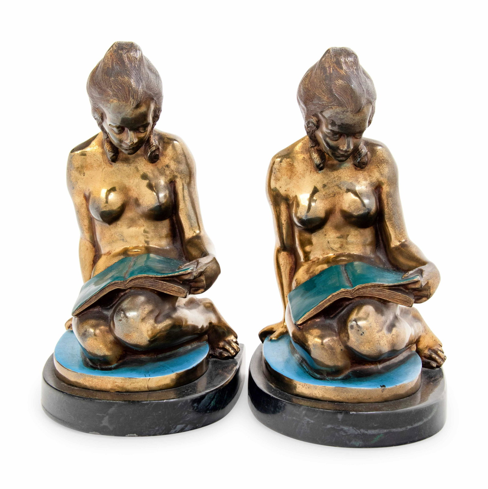 A Pair of Gilt Metal Figures of Seated Maidens (1 of 3)
