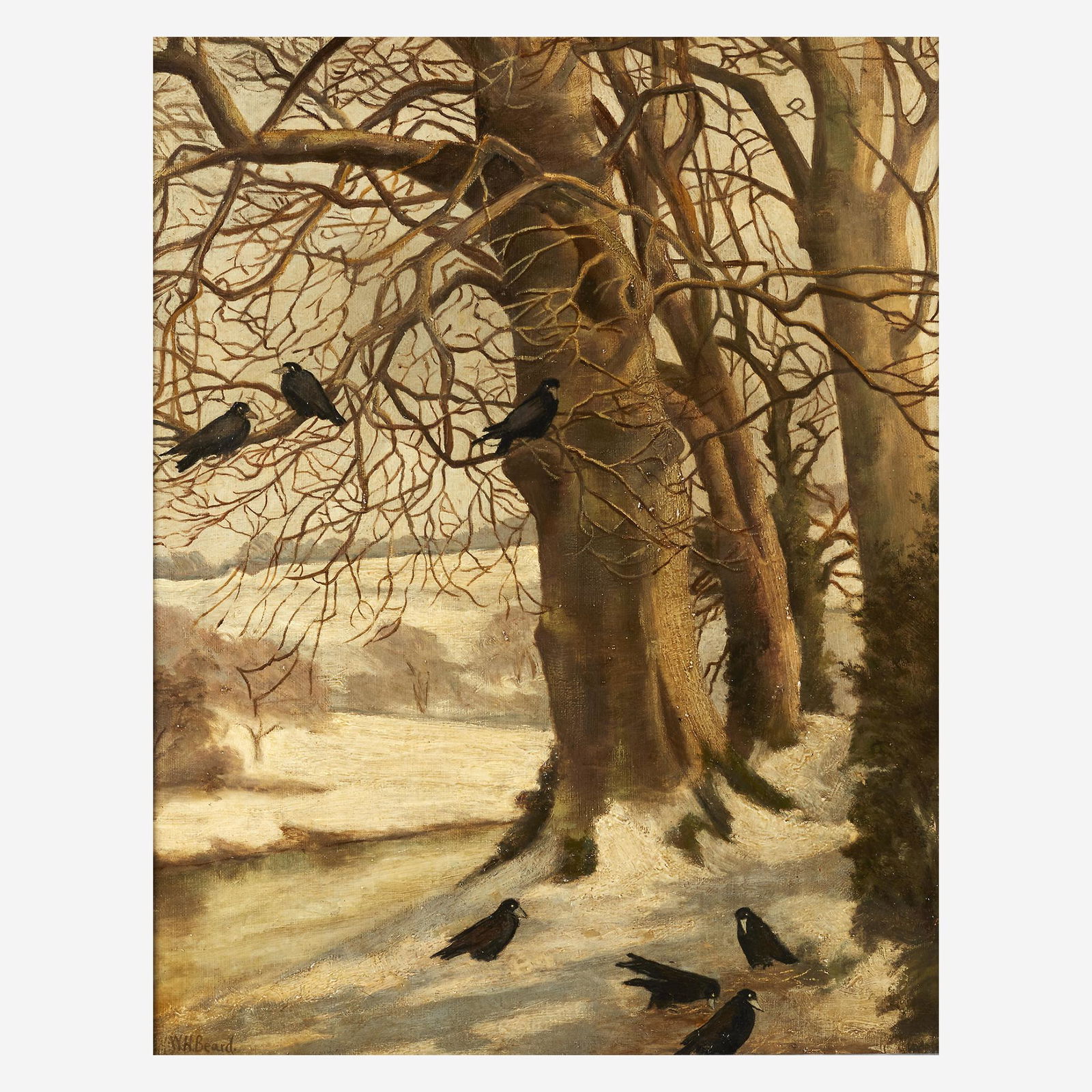 William Holbrook Beard (American, 1825–1900), ,: William Holbrook Beard (American, 1825–1900)Winterscape with CrowsSigned W.H. Beard bottom left, oil on canvas20 x 16 in. (50.8 x 40.6cm)PROVENANCE:Fountain Lake Farm National Historic Landmark, Wis