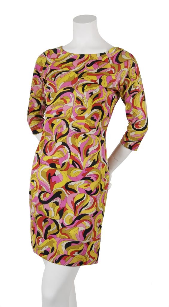 An Emilio Pucci Printed Silk Jersey Dress, Size 6.: An Emilio Pucci Printed Silk Jersey Dress, 1960s, with raglan three-quarter sleeves, boat neck. Labeled: Emilio Pucci/Florence - Italy. Size 6.