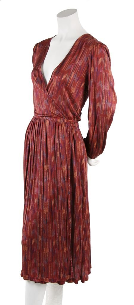 A Missoni Red Silk Wrap Dress, Size M.: A Missoni Red Silk Wrap Dress, 1980s, full length sleeves, V-neckline, slightly cinched waist with tie. Labeled: Missoni. Size M.