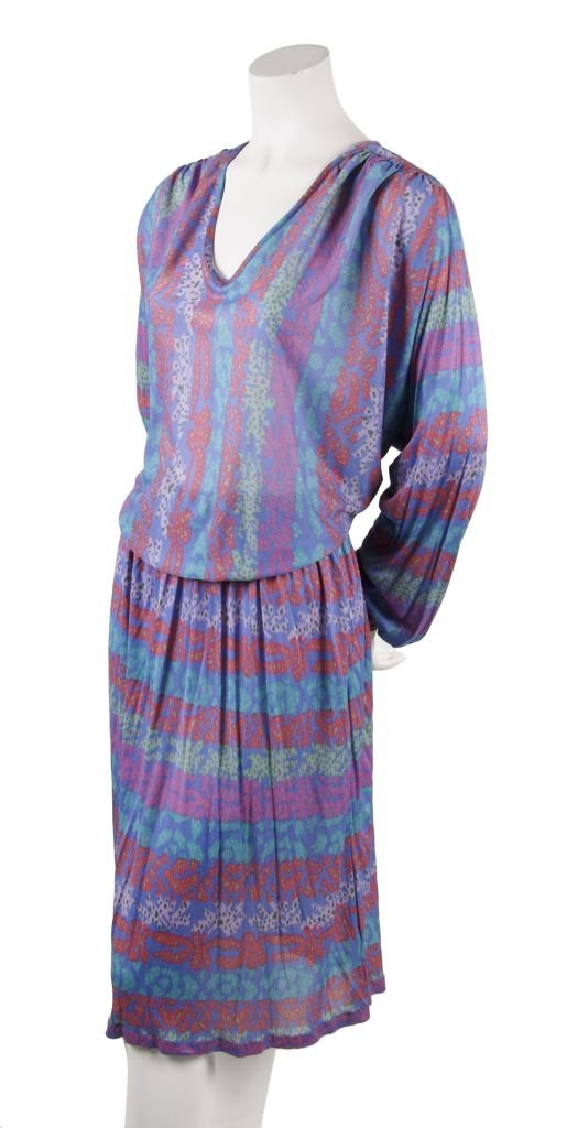 A Missoni Periwinkle Dress, Size M.: A Missoni Periwinkle Dress, 1980s, with dolman sleeves, a V-neckline, cinched low waist. Labeled: Missoni. Size M.