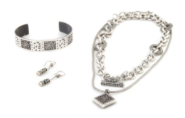 A Group of Lois Hill Silver Jewelry,: A Group of Lois Hill Silver Jewelry, four piece total. Stamped: Lois Hill