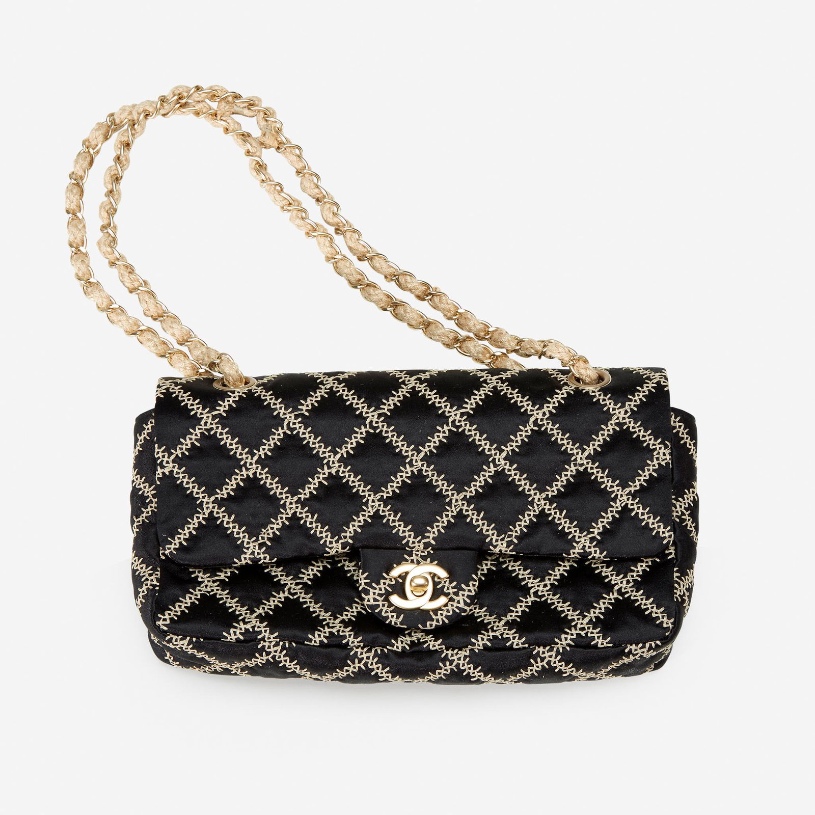 A black silk and hemp handbag, Chanel, France (1 of 2)