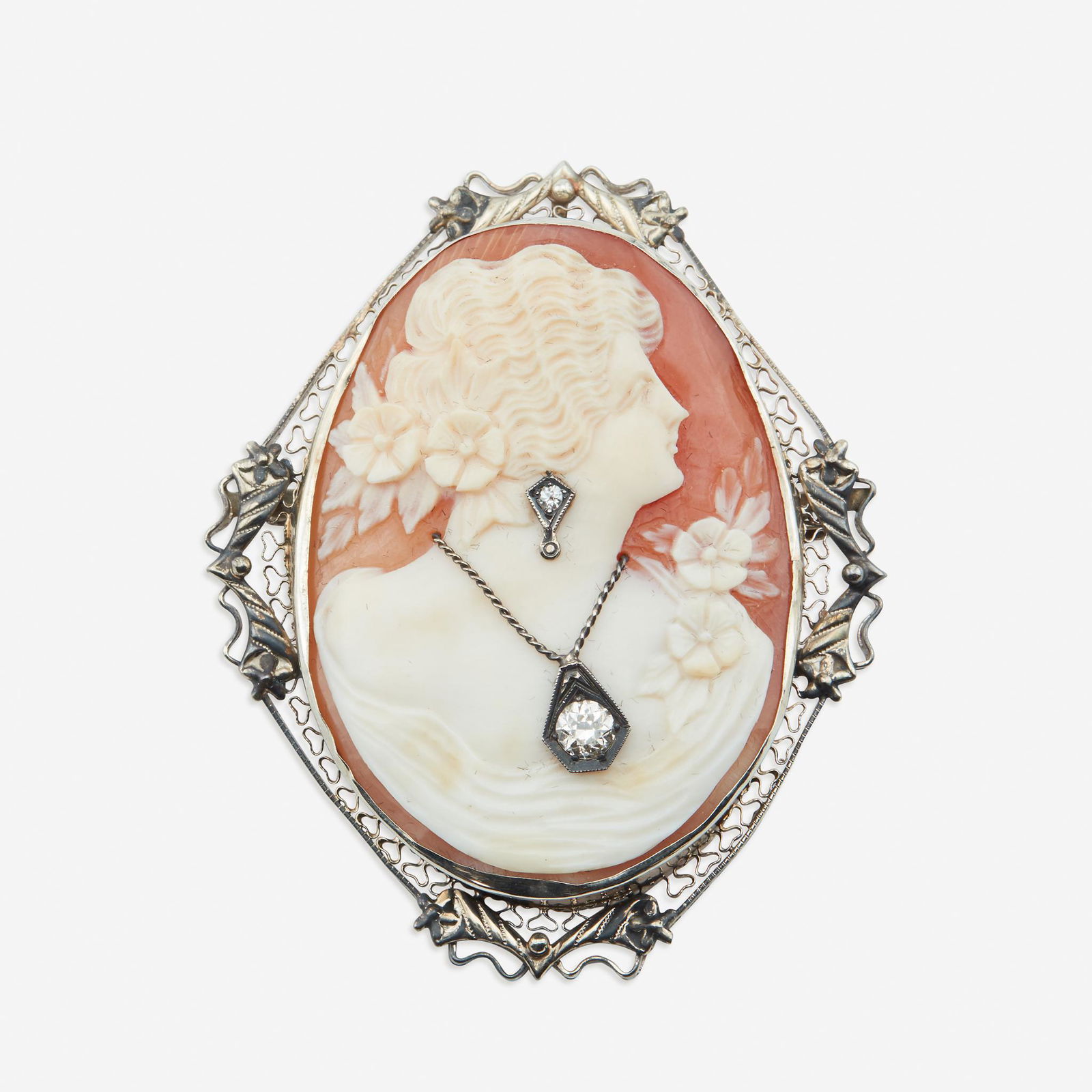 A diamond set cameo pendant brooch, (1 of 1)