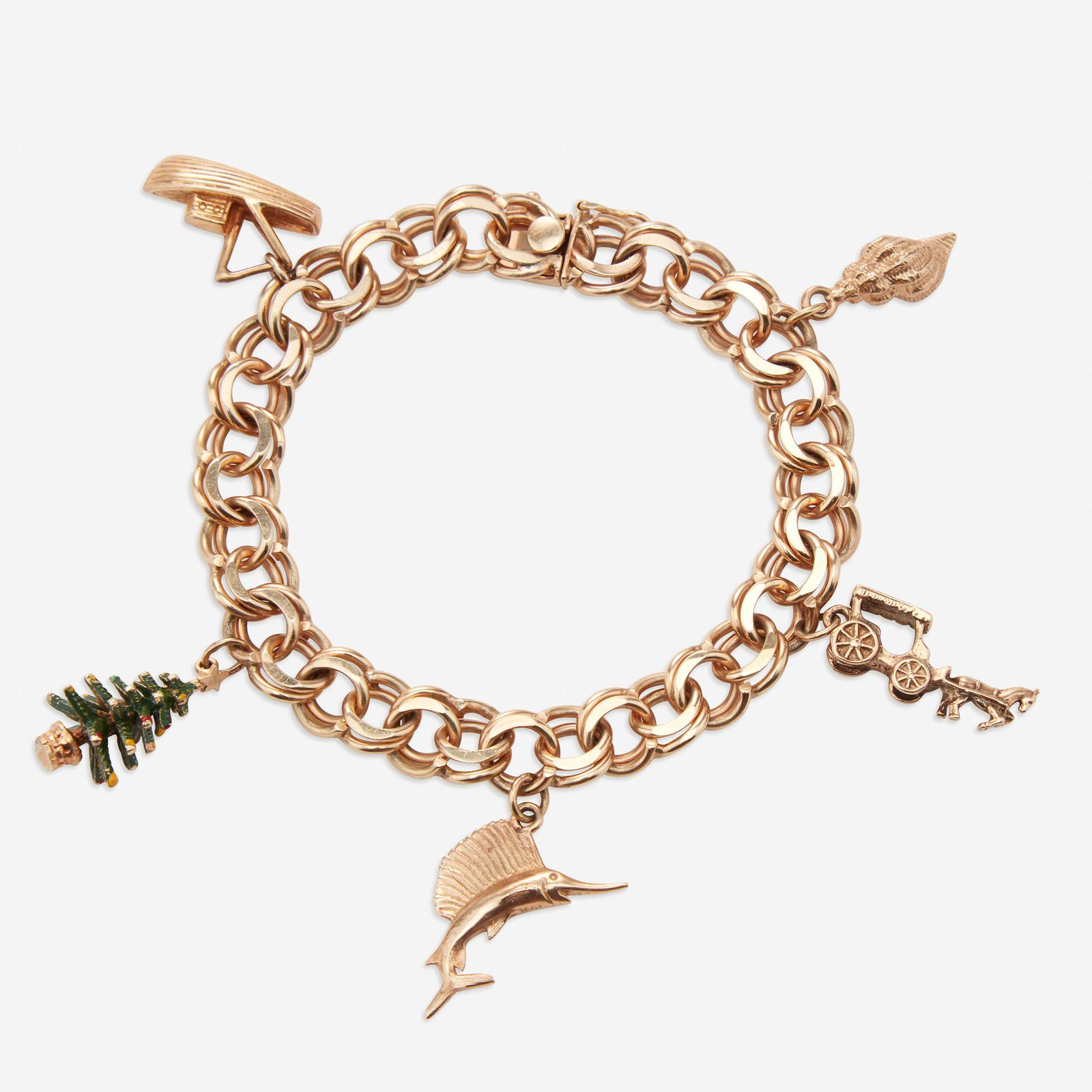 A fourteen karat gold charm bracelet, (1 of 1)