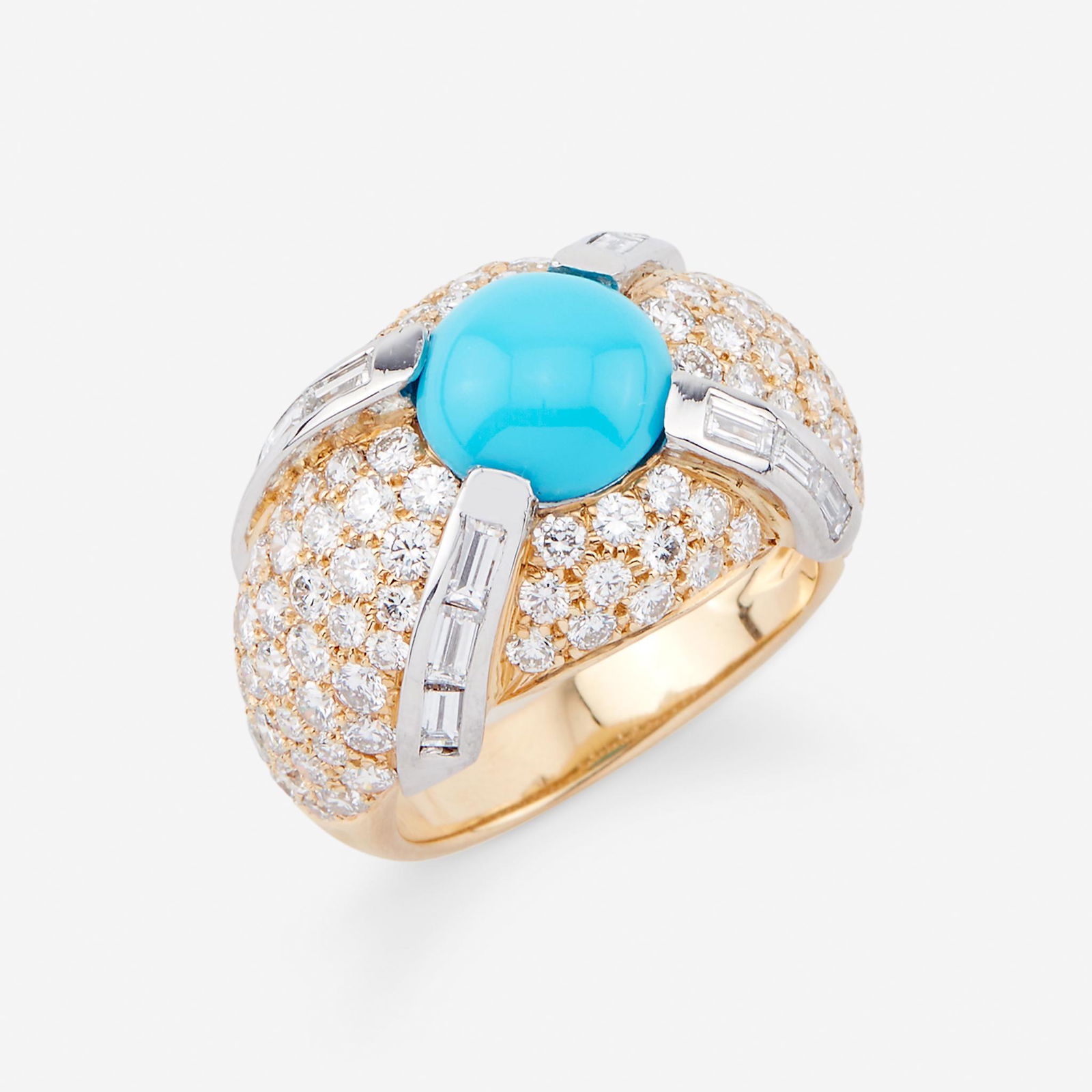 A turquoise, diamond, and eighteen karat gold ring, (1 of 1)
