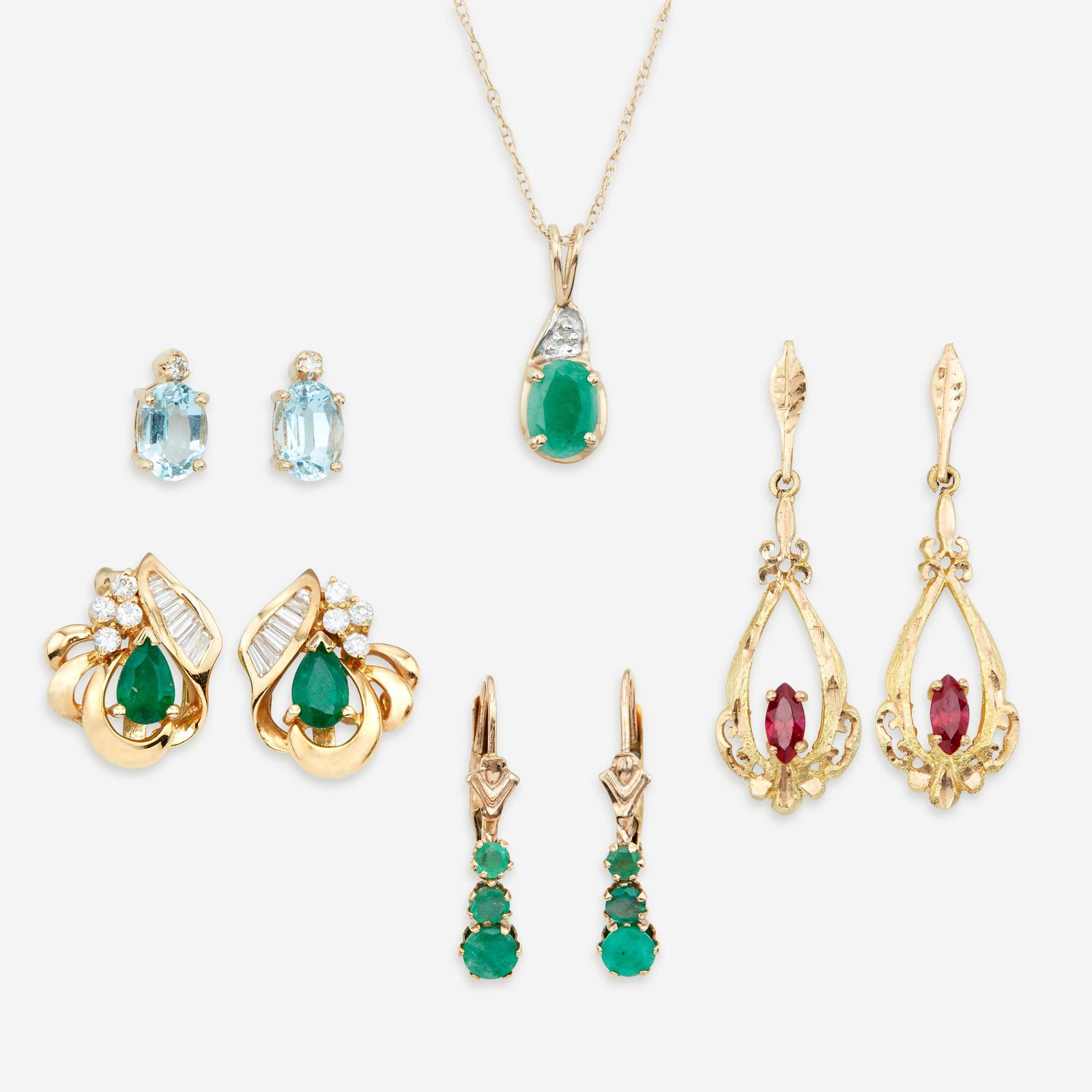 A collection of four pairs of gold and gem-set earrings (1 of 1)