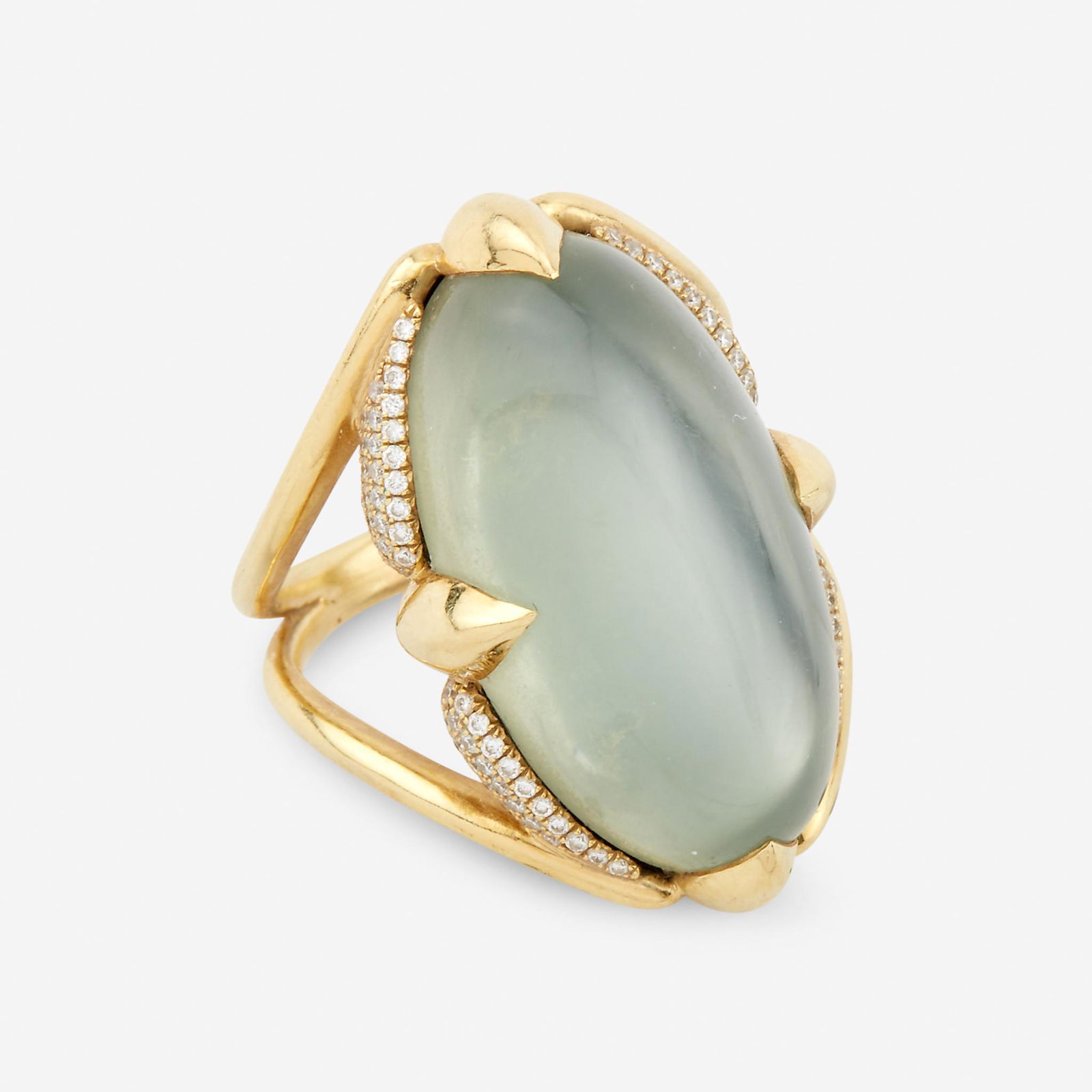 A cat's eye moonstone, diamond, and eighteen karat gold (1 of 2)