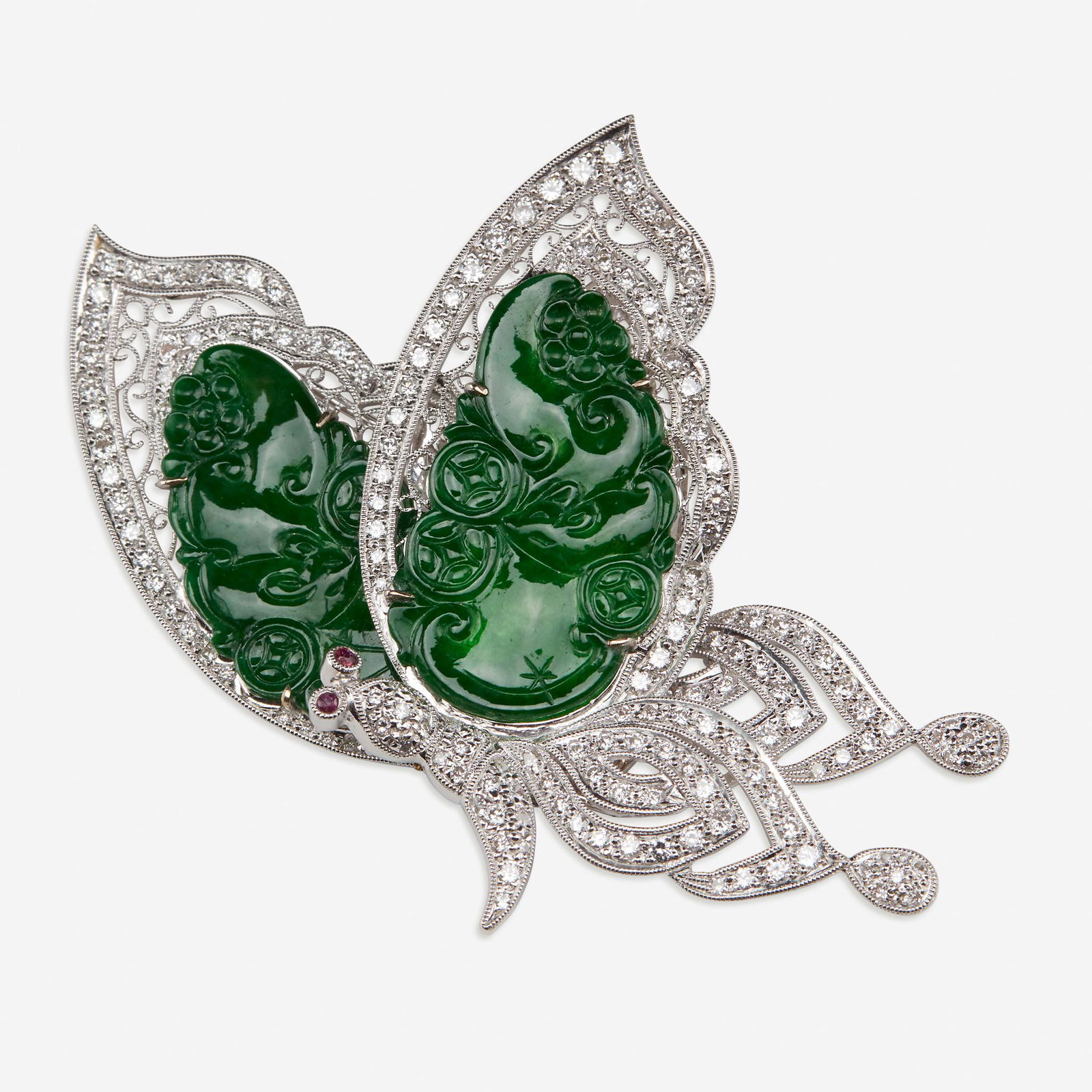 An eighteen karat white gold, jadeite jade, diamond, (1 of 1)