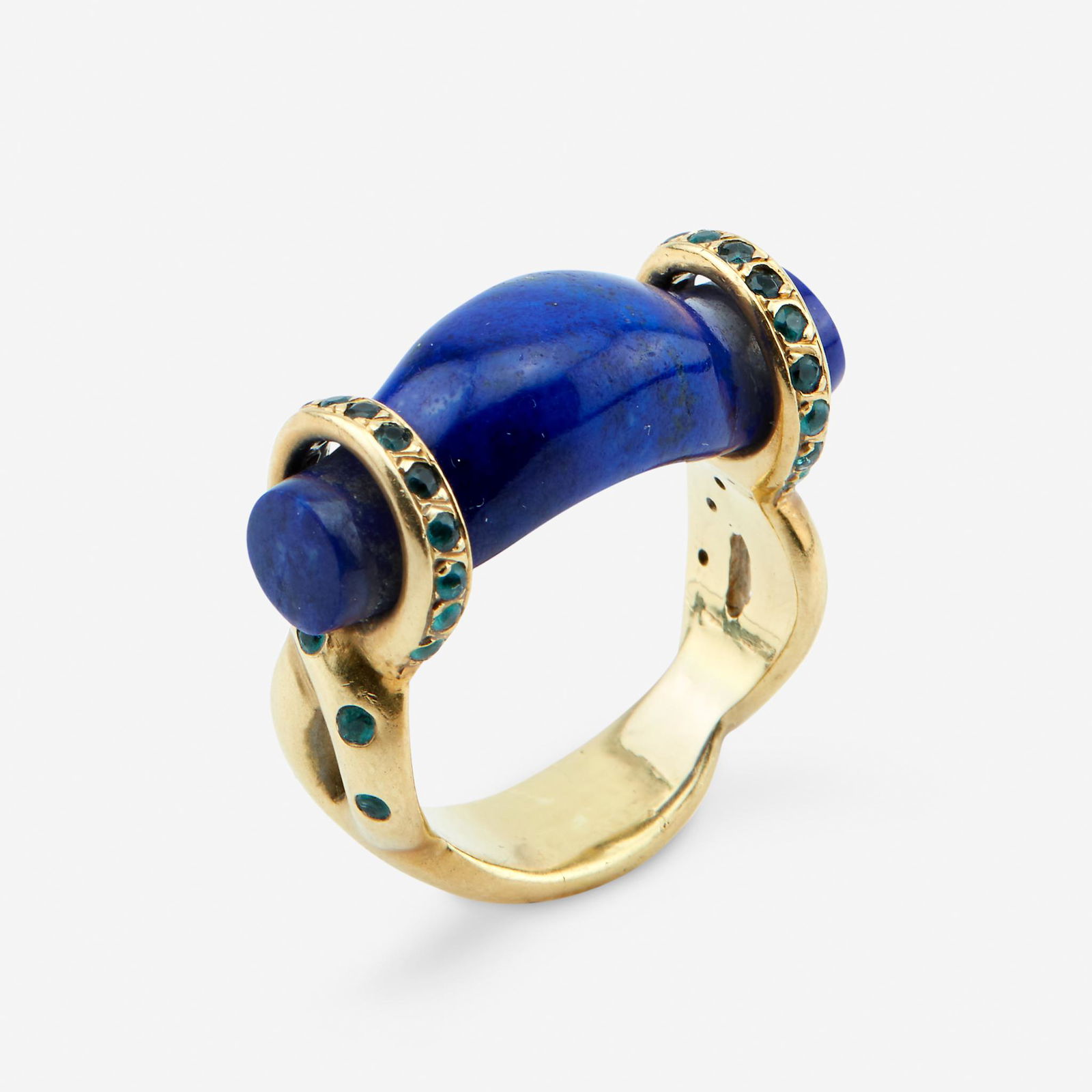 A lapis lazuli, eighteen karat gold, and gem-set ring, (1 of 2)