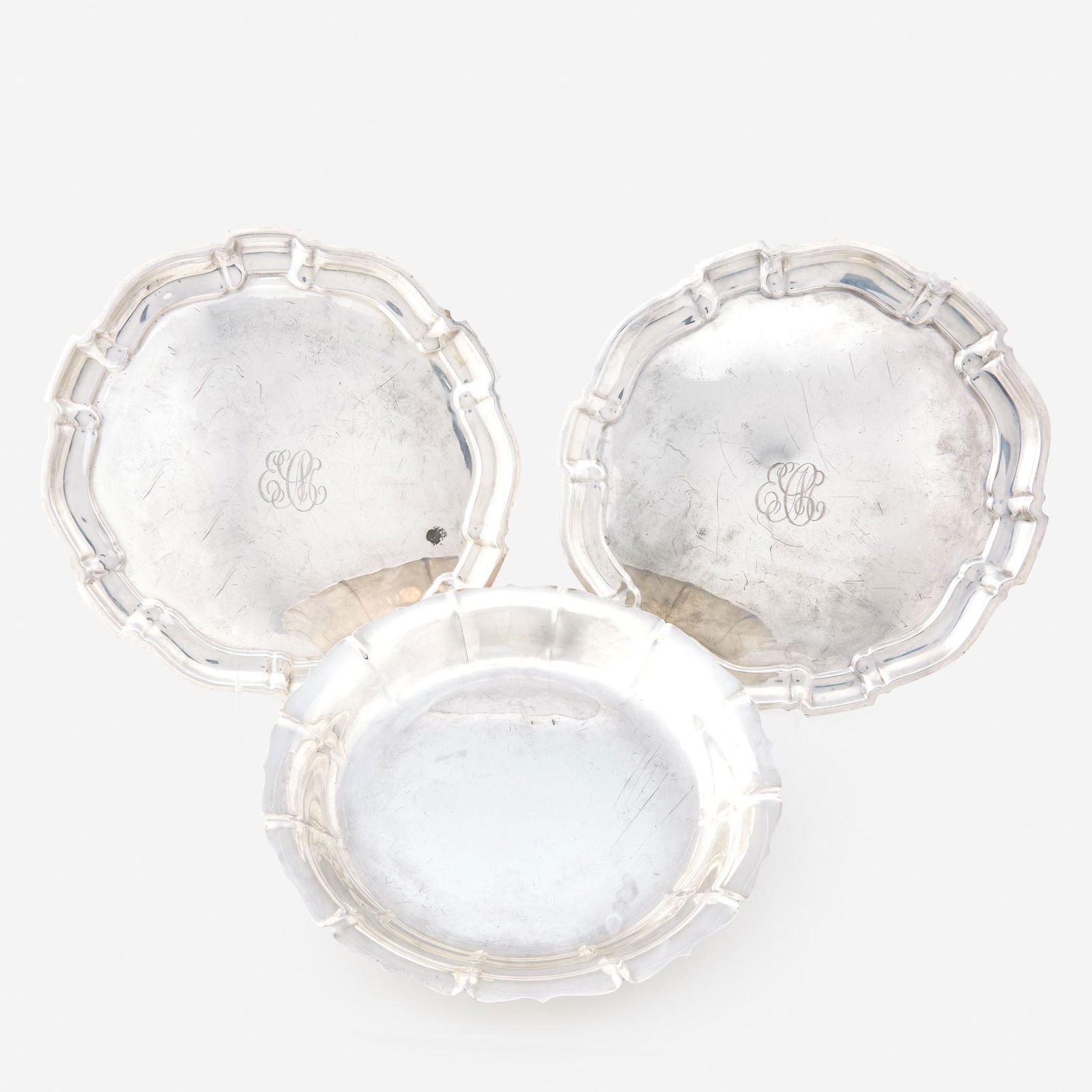 Three large sterling silver serving trays, 20th century (1 of 1)