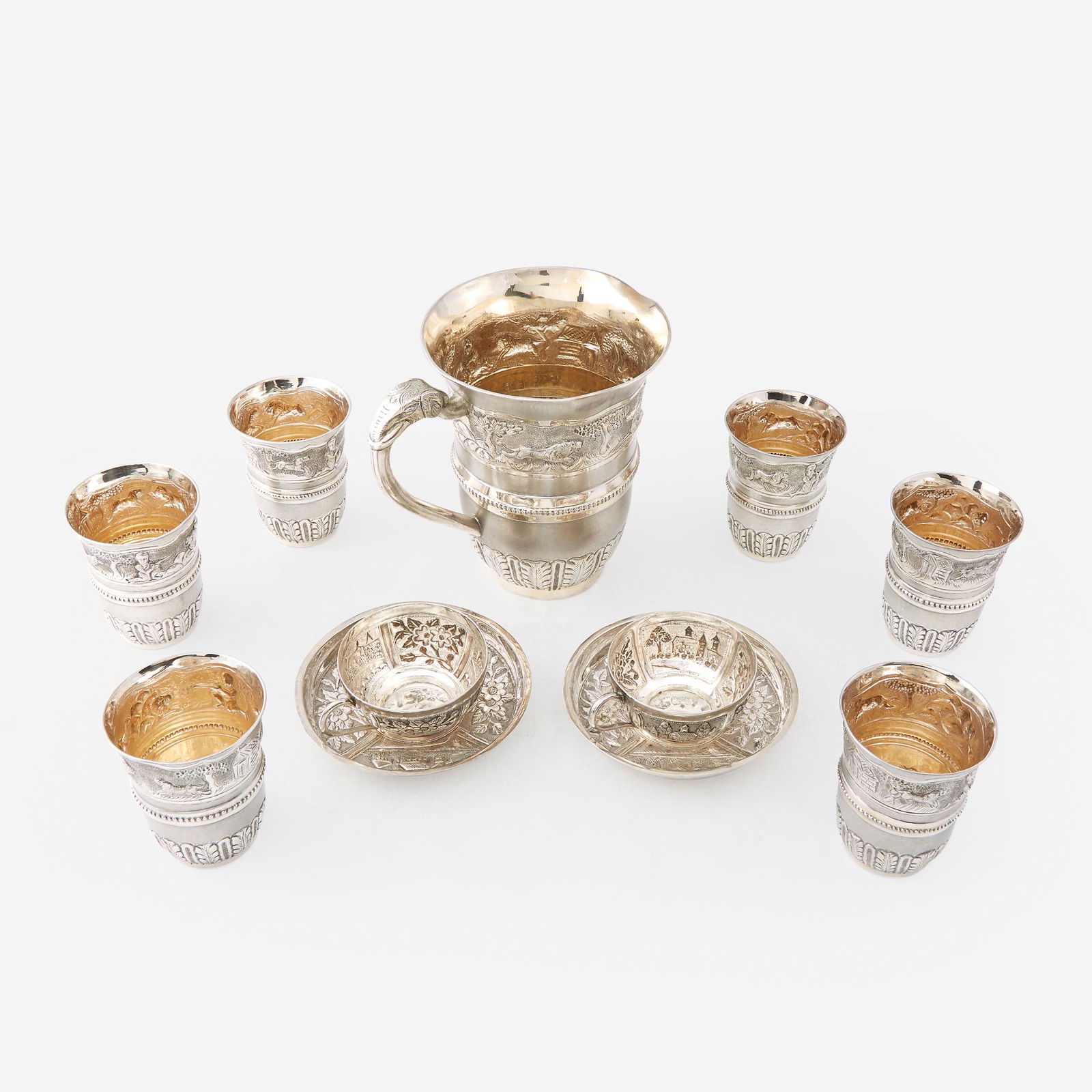 A Southeast Asian repoussé silver drink service, (1 of 1)
