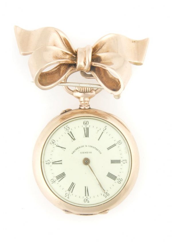 A 14 Karat Rose Gold Pocket Watch, Vacheron & Constanti: A 14 Karat Rose Gold Pocket Watch, Vacheron & Constantin, with a porcelain dial, black Roman numerals, lever set, stem wind, movement #306171, Vacheron & Constantin. Inner case stamp: crown, squirrel,