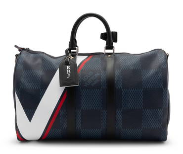 Louis Vuitton Keepall Bandouliere 45 in Latitude Damier: Louis Vuitton Keepall Bandouliere 45 in Latitude Damier Cobalt, America's Cup, 2017 Quoted from Louis Vuitton print material found in bag: "Since 1983, the union between Louis Vuitton and the America'