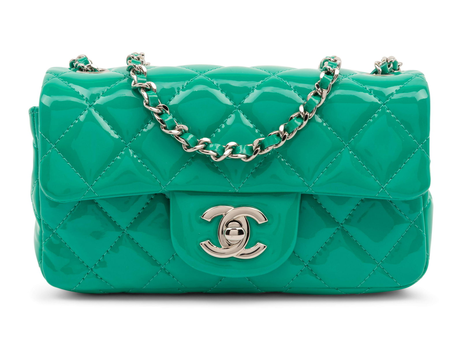 Chanel Turquoise Patent Mini Quilted Classic Flap Bag, (1 of 6)