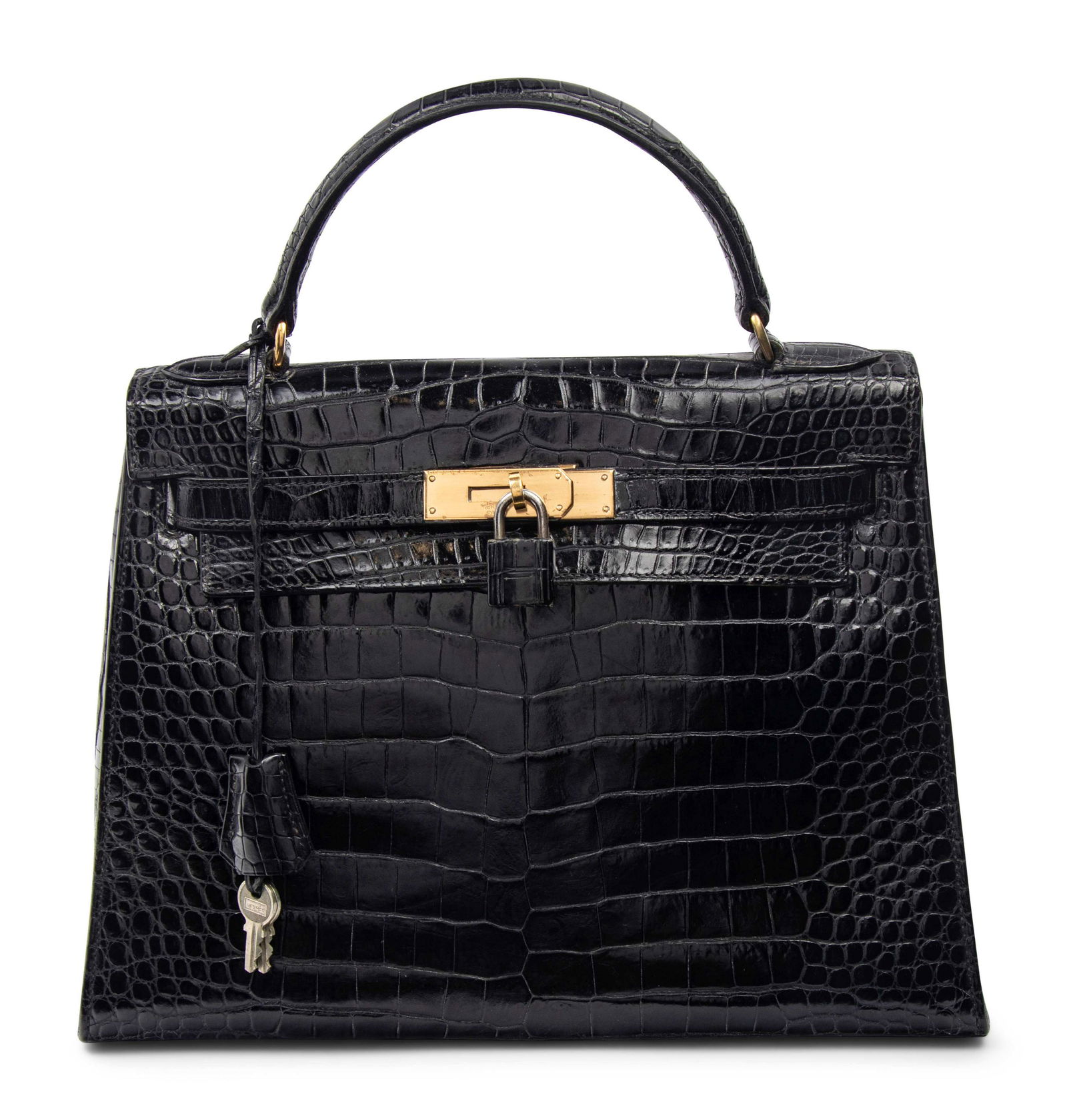 Hermes 28cm Black Porosus Crocodile Bag, 1960s (1 of 4)