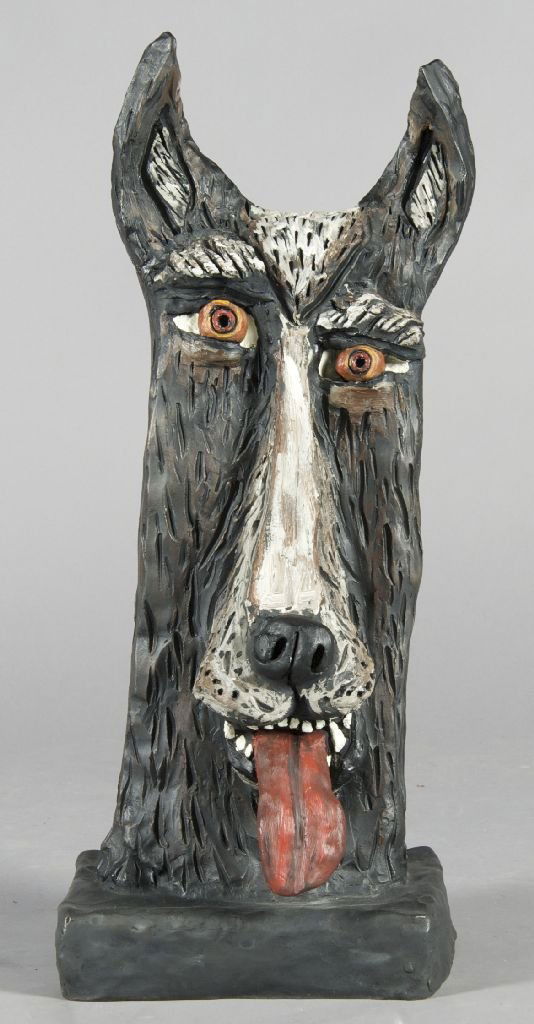 David Bates, (American, b. 1952), Large Dog, 1987: David Bates (American, b. 1952) Large Dog, 1987 painted bronze edition 1/6, inscribed (base) Height 24 3/4 inches.