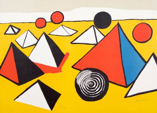 Alexander Calder, (American, 1898-1976), Pyramids and C: Alexander Calder (American, 1898-1976) Pyramids and Circles color lithograph edition 50/100, signed (lower right) 20 1/2 x 28 1/2 inches.