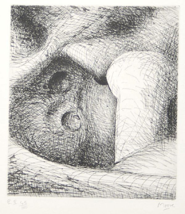 Henry Moore, (British, 1898-1986), Elephant Skull - Pla: Henry Moore (British, 1898-1986) Elephant Skull - Plate II etching edition 45/100, signed (lower right) 8 3/4 x 7 3/4 inches.