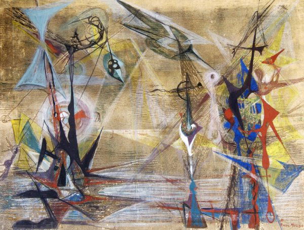 Boris Margo, (American, 1902-1995), Untitled: Boris Margo (American, 1902-1995) Untitled mixed media signed (lower right) 22 x 29 inches.