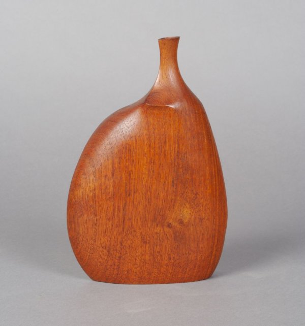 A Doug Ayers Carved and Shaped Rosewood Vase, Height 7 : A Doug Ayers Carved and Shaped Rosewood Vase, of flattened, asymmetrical form, signed. Height 7 7/8 inches.