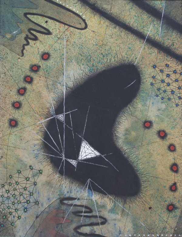 Leon Bishop, 20th century, Untitled (Abstraction), 1948: Leon Bishop 20th century Untitled (Abstraction), 1948 gouache and ink on paper, mounted on paper board signed and dated (lower left) 16 1/2 x 20 7/8 inches.