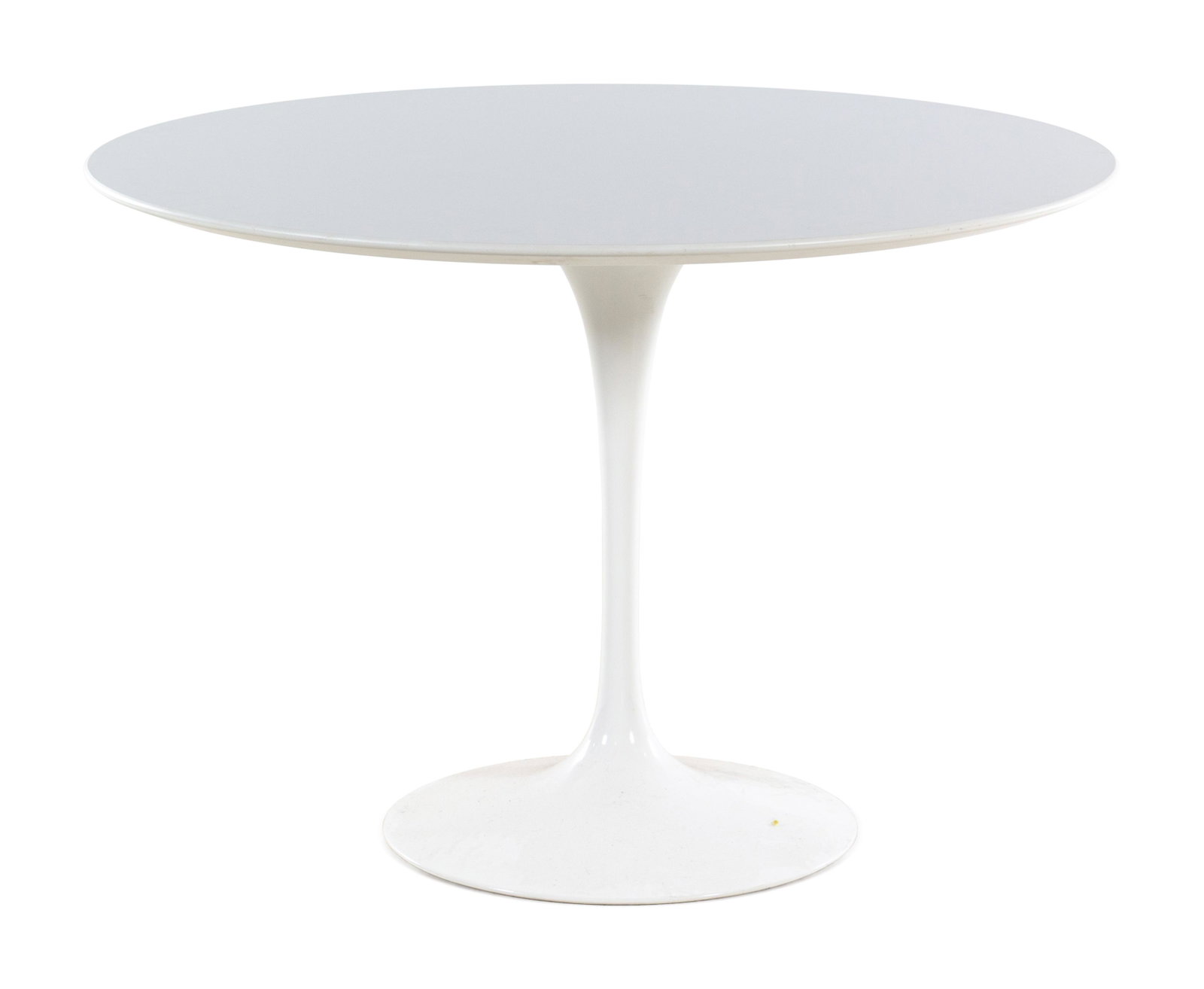 Eero Saarinen (Finnish-American, 1910-1961) Dining: Eero Saarinen (Finnish-American, 1910-1961) Dining Table, Knoll, USA enameled aluminum, laminate manufacturer's labels to underside H 28 x Diameter 32 inches.