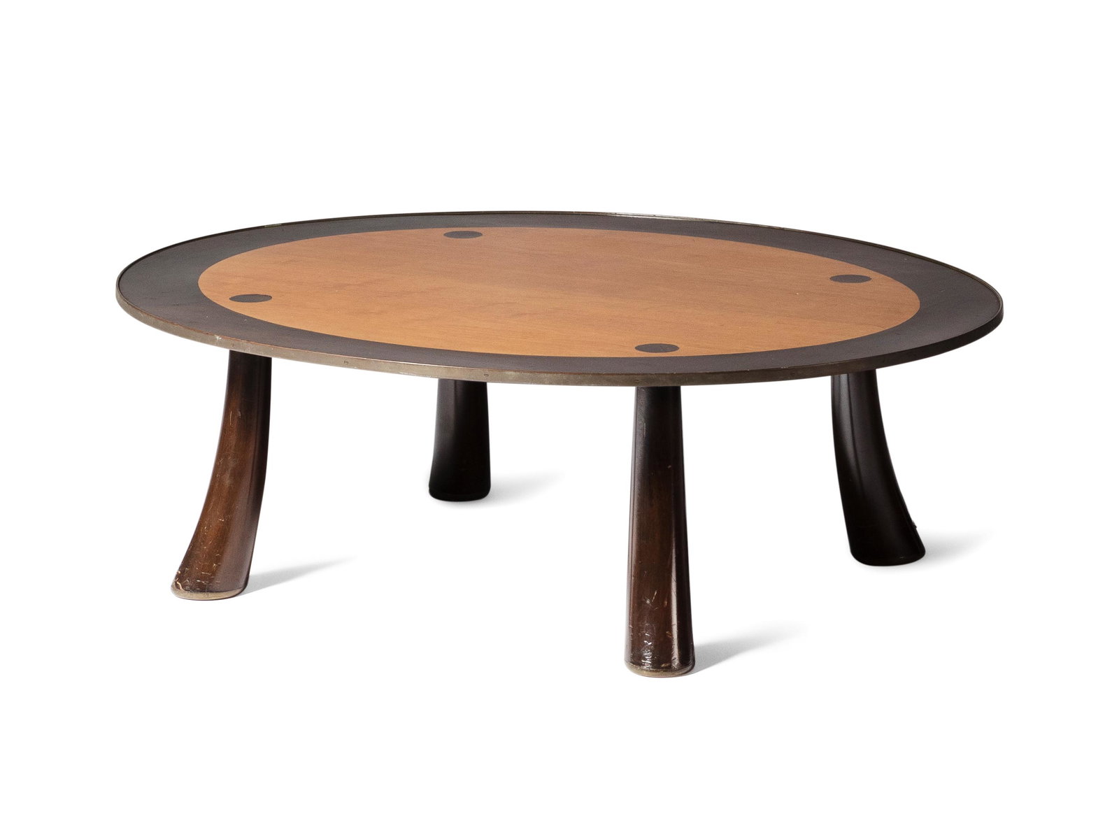 Edward Wormley (American, 1907-1995) Coffee: Edward Wormley (American, 1907-1995) Coffee Table,Dunbar, USA walnut, mahogany, brass unmarked H 12 3/4 x W 39 x D 33 inches.