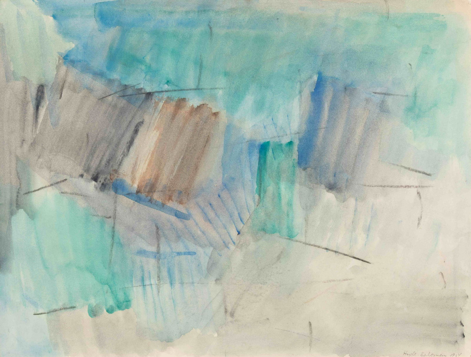 Hyde Solomon (American, 1911-1982) Untitled (Green and: Hyde Solomon (American, 1911-1982) Untitled (Green and Blue Abstraction), 1954 watercolor on paper signed Hyde Solomon and dated (lower right) 15 3/4 x 20 3/4 inches.