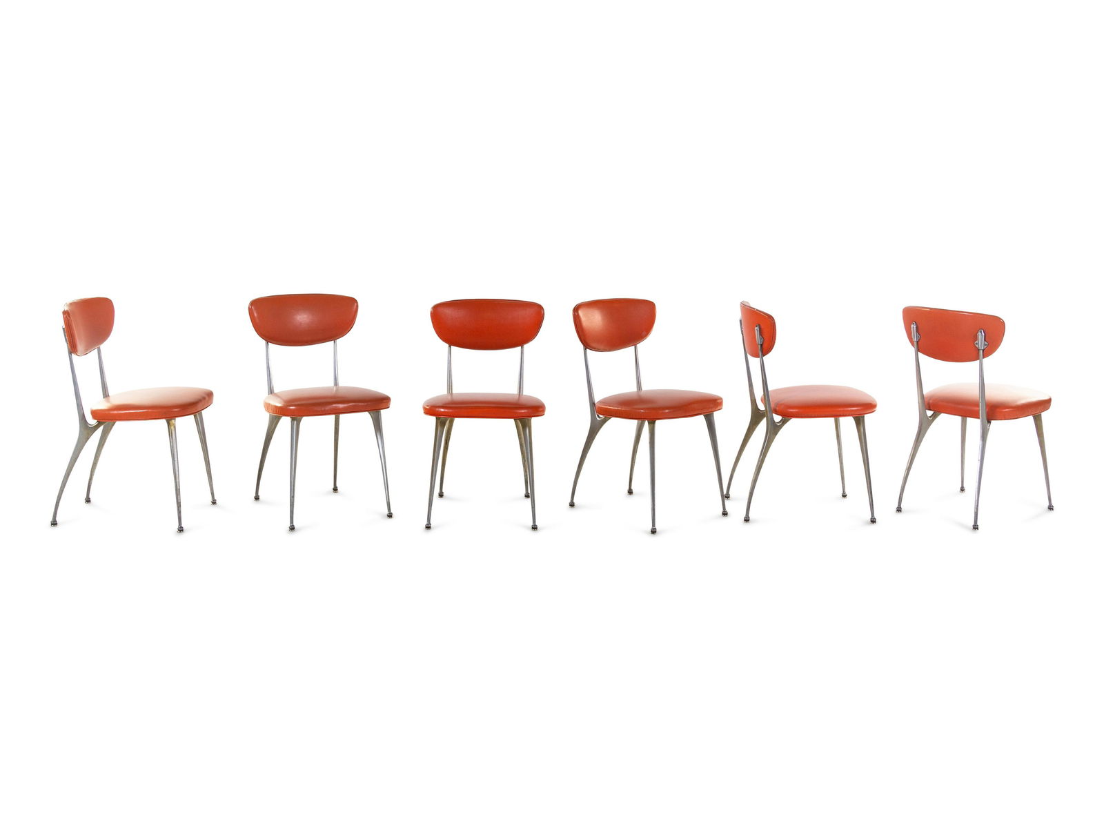 Shelby Williams Furniture American, Mid 20th Century: Shelby Williams Furniture American, Mid 20th Century Set of Six Gazelle Dining Chairs aluminum, upholstery H 30 1/2 x W 17 x D 19 inches.