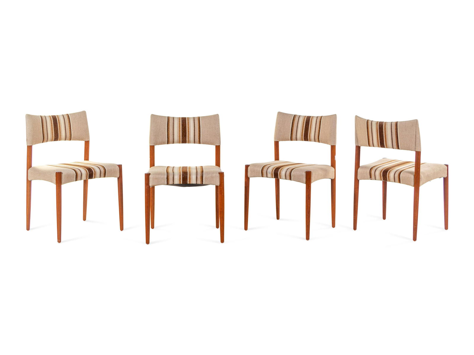 Ejnar Larsen and Aksel Bender Madsen, Attribution: Ejnar Larsen and Aksel Bender Madsen, Attribution (Danish, 1917-2987 | Danish, 1916-2000) Set of Four Dining Chairs teak, upholstery H 31 x W 20 x D 17 inches.