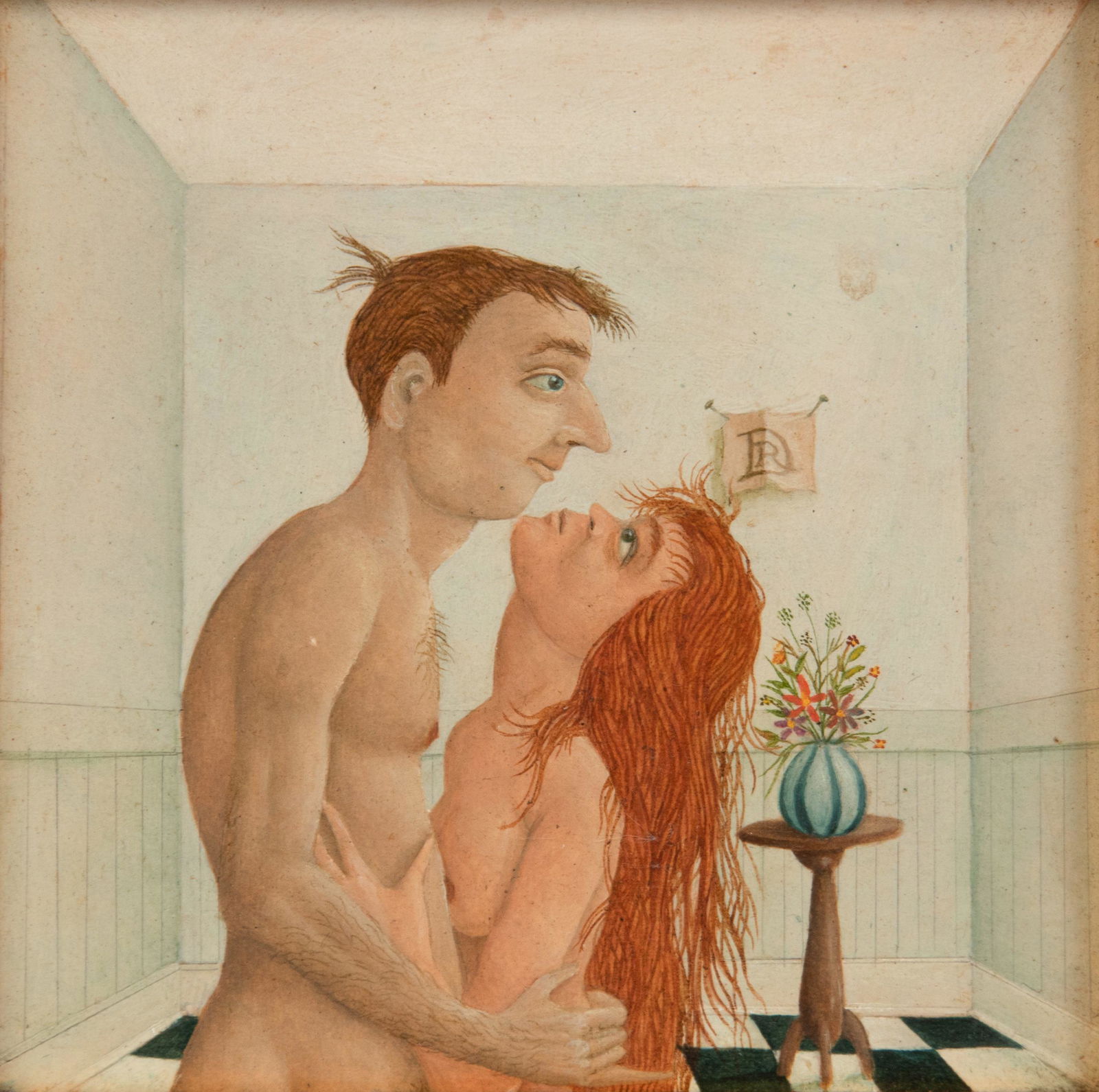 Artist Unknown (20th century) Untitled: Artist Unknown (20th century) Untitled oil on masonite initialed 4 x 4 inches. From the property of Joe Johnson