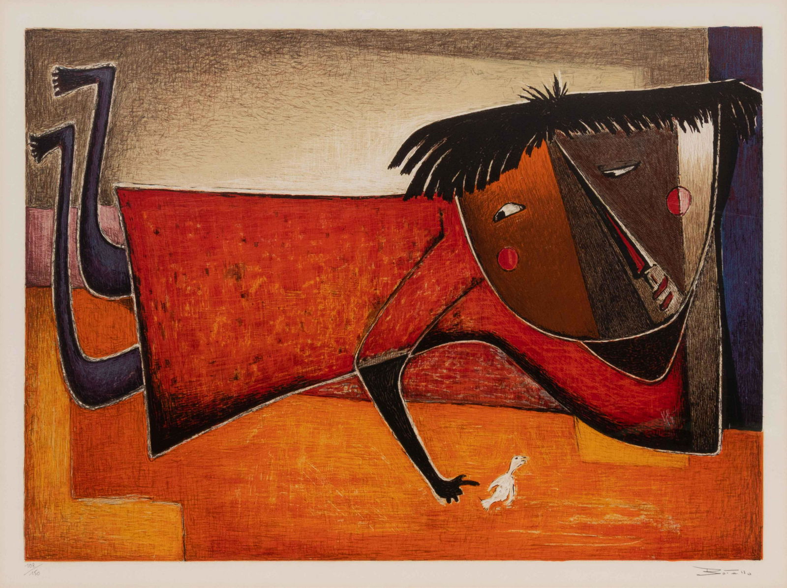 Angel Botello (Puerto Rican, 1913-1986) Untitled: Angel Botello (Puerto Rican, 1913-1986) Untitled signed and numbered 108/150 in pencil 20 1/2 x 31 1/4 inches.