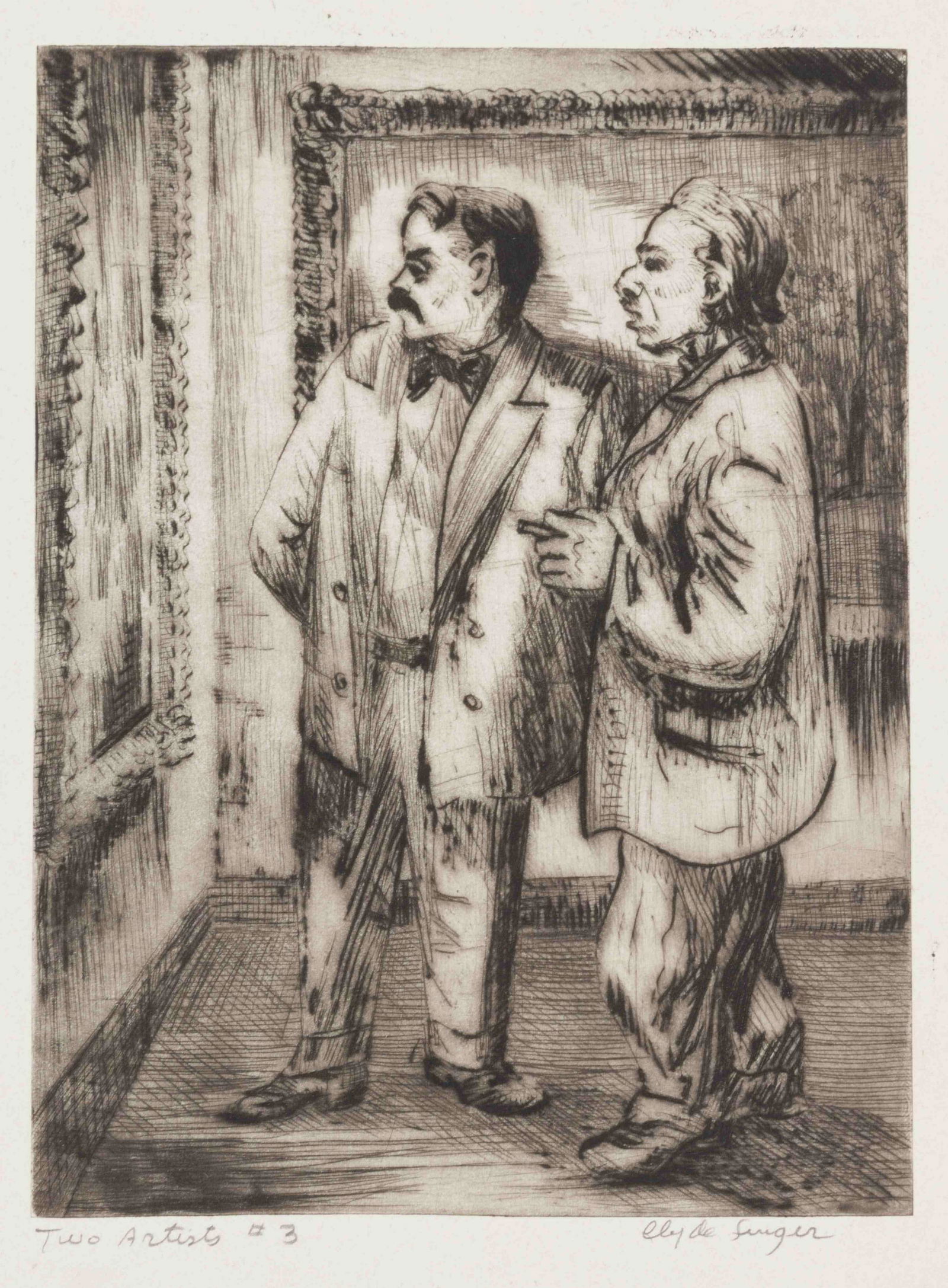 Clyde Singer (American, 1908-1998) Two Artists # 3: Clyde Singer (American, 1908-1998) Two Artists # 3 etching signed and titled in pencil 6 1/2 x 5 inches.
