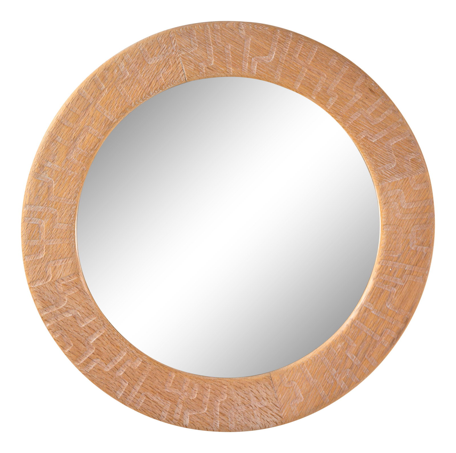 Bertil Ã…gren (Swedish, 20th Century) Wall Mirror: Bertil Ã…gren (Swedish, 20th Century) Wall Mirror painted oak, mirror glass maker's stamp to verso Diameter 17 inches.