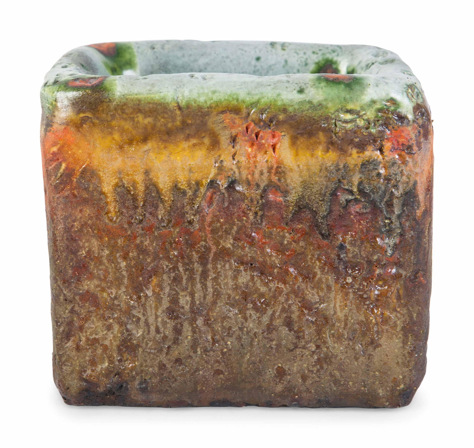 Marcello Fantoni (Italian, 1915-2011) Square: Marcello Fantoni (Italian, 1915-2011) Square Vase,Raymor / Bitossi, Italy glazed stoneware signed H 5 1/2 x W 6 1/4 x D 5 inches. Property from the Collection of William Mostow, Phoenix, Arizona