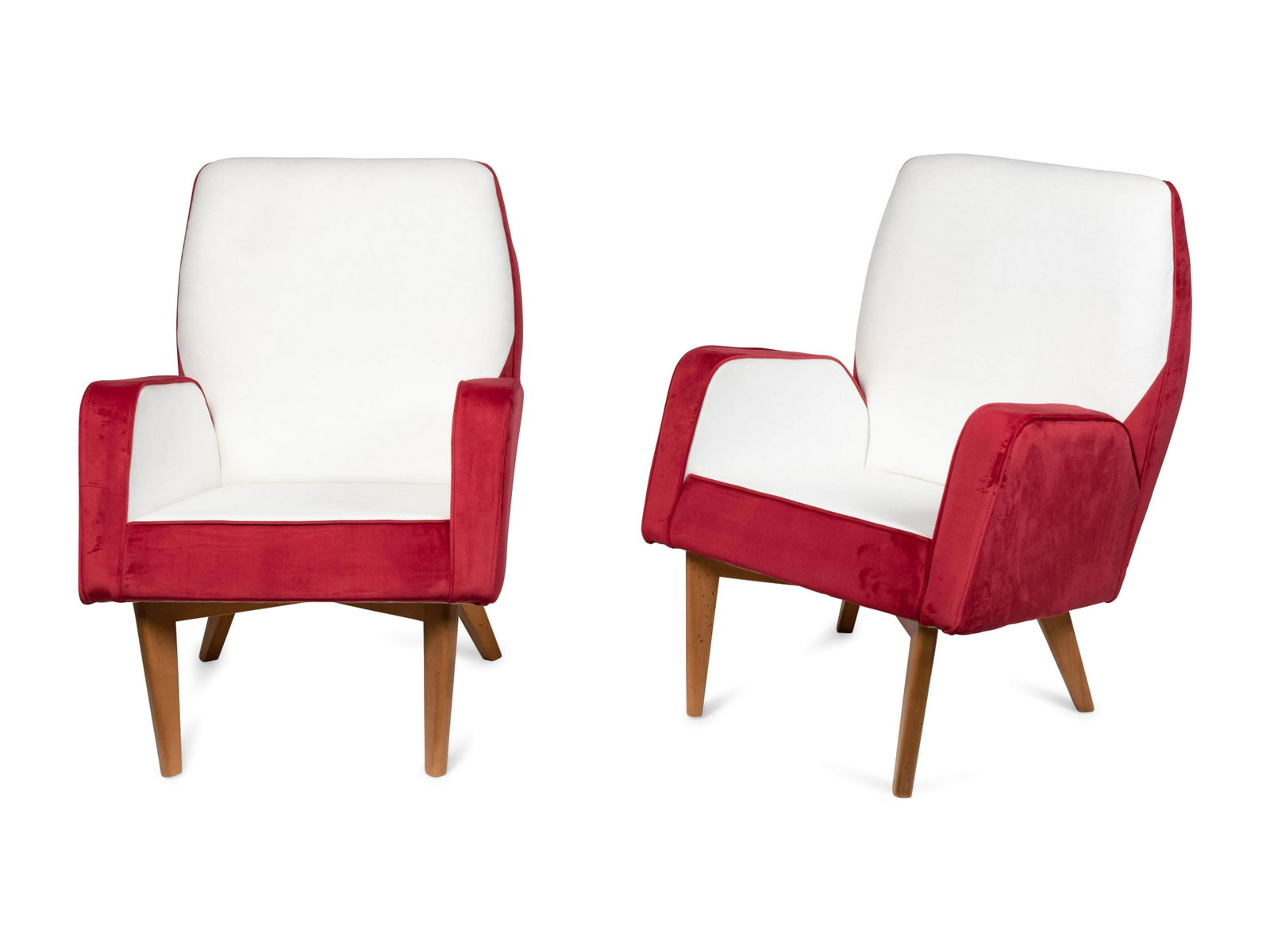 Italian Mid-20th Century A Pair of Armchairs: Italian Mid-20th Century A Pair of Armchairs upholstery, wood H 40 x W 29 x D 29 inches. Note to the buyer: This work is currently being stored at the Hindman Atlanta office. The shipment of the work 