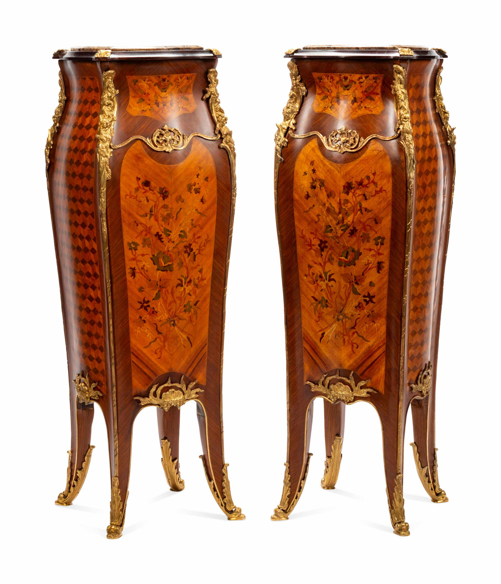 A Pair of Louis XV Style Gilt Metal Mounted Marquetry (1 of 4)