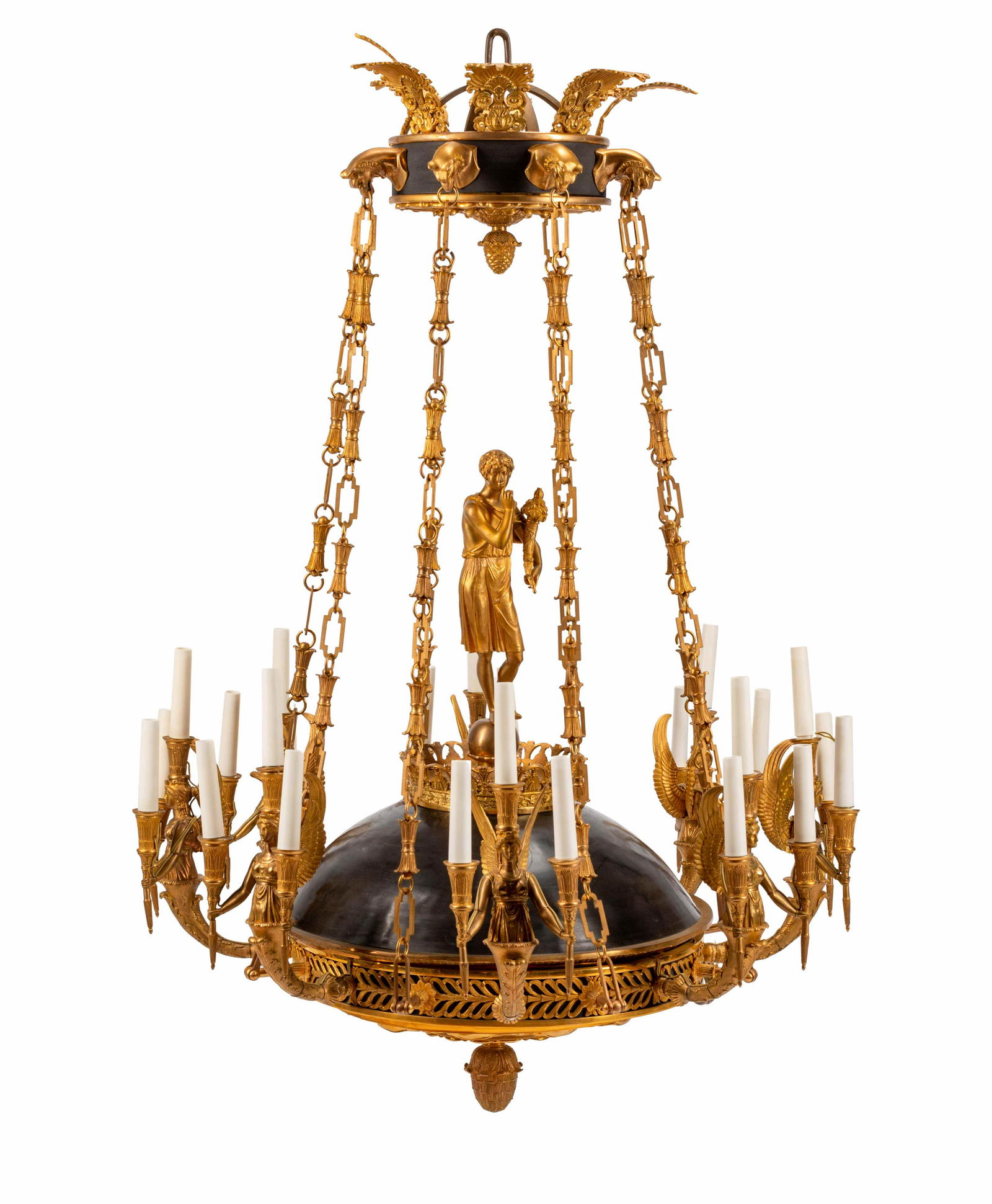 An Empire Style Gilt Bronze and Tole Figural Chandelier (1 of 4)