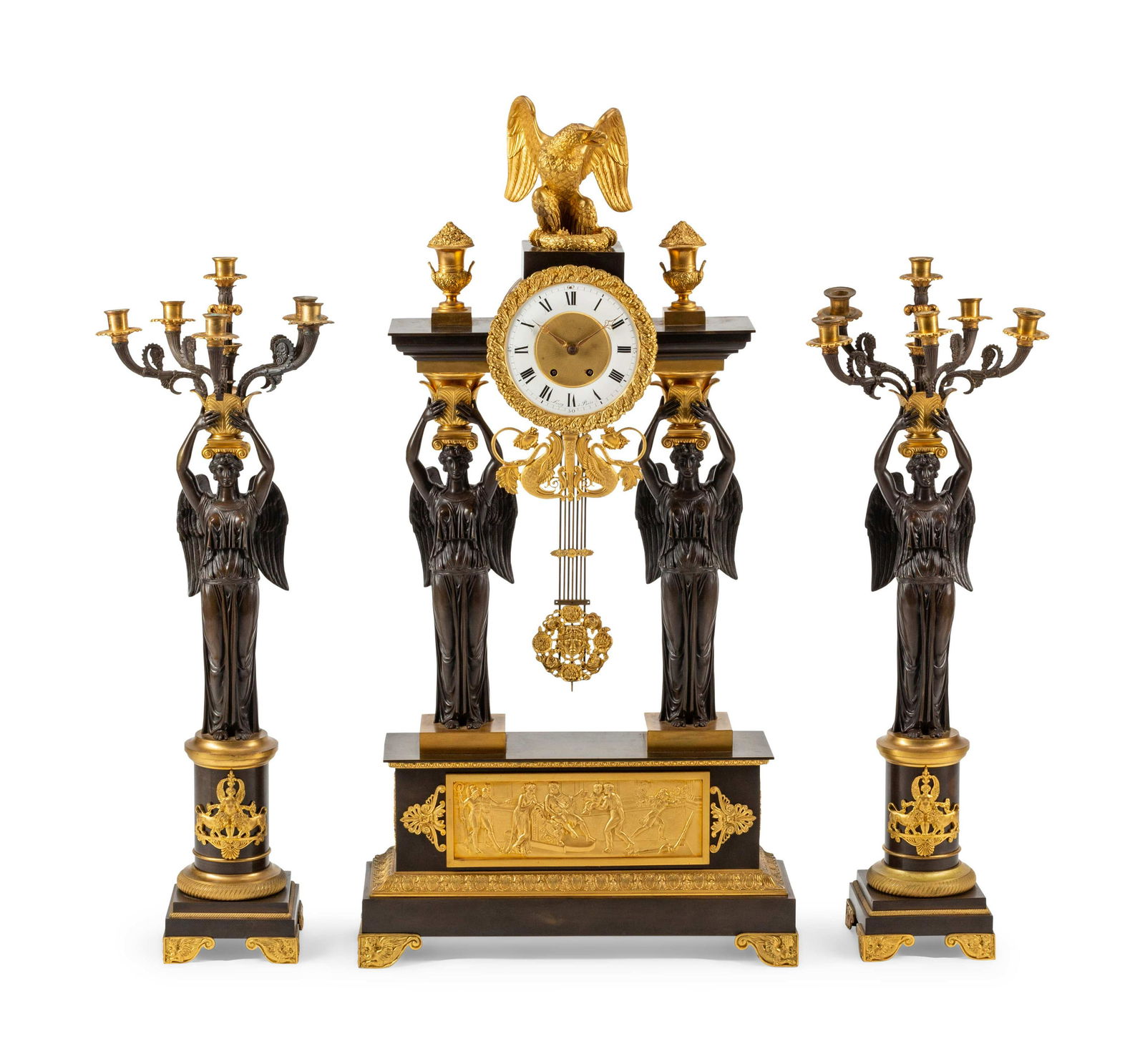 A Large Empire Style Gilt and Patinated Bronze Clock (1 of 6)