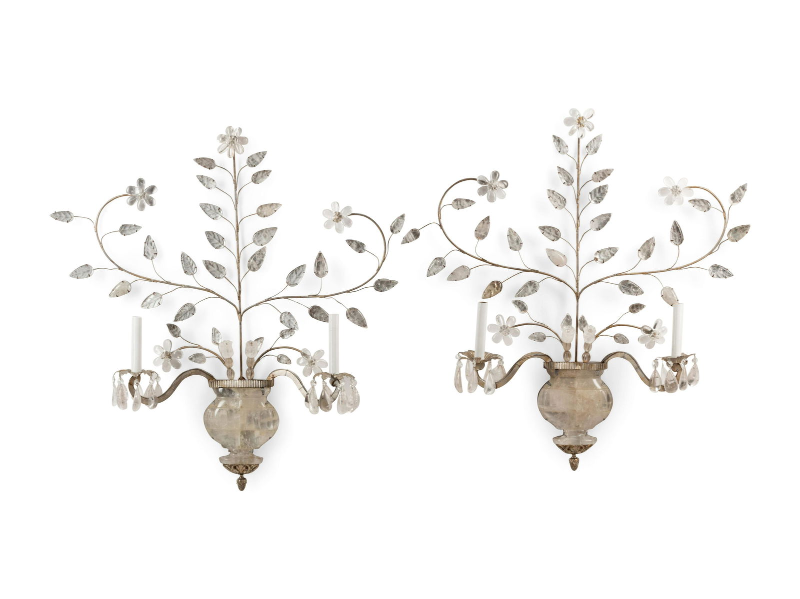 A Pair of Rock Crystal Mounted Two-Light Sconces in the (1 of 4)