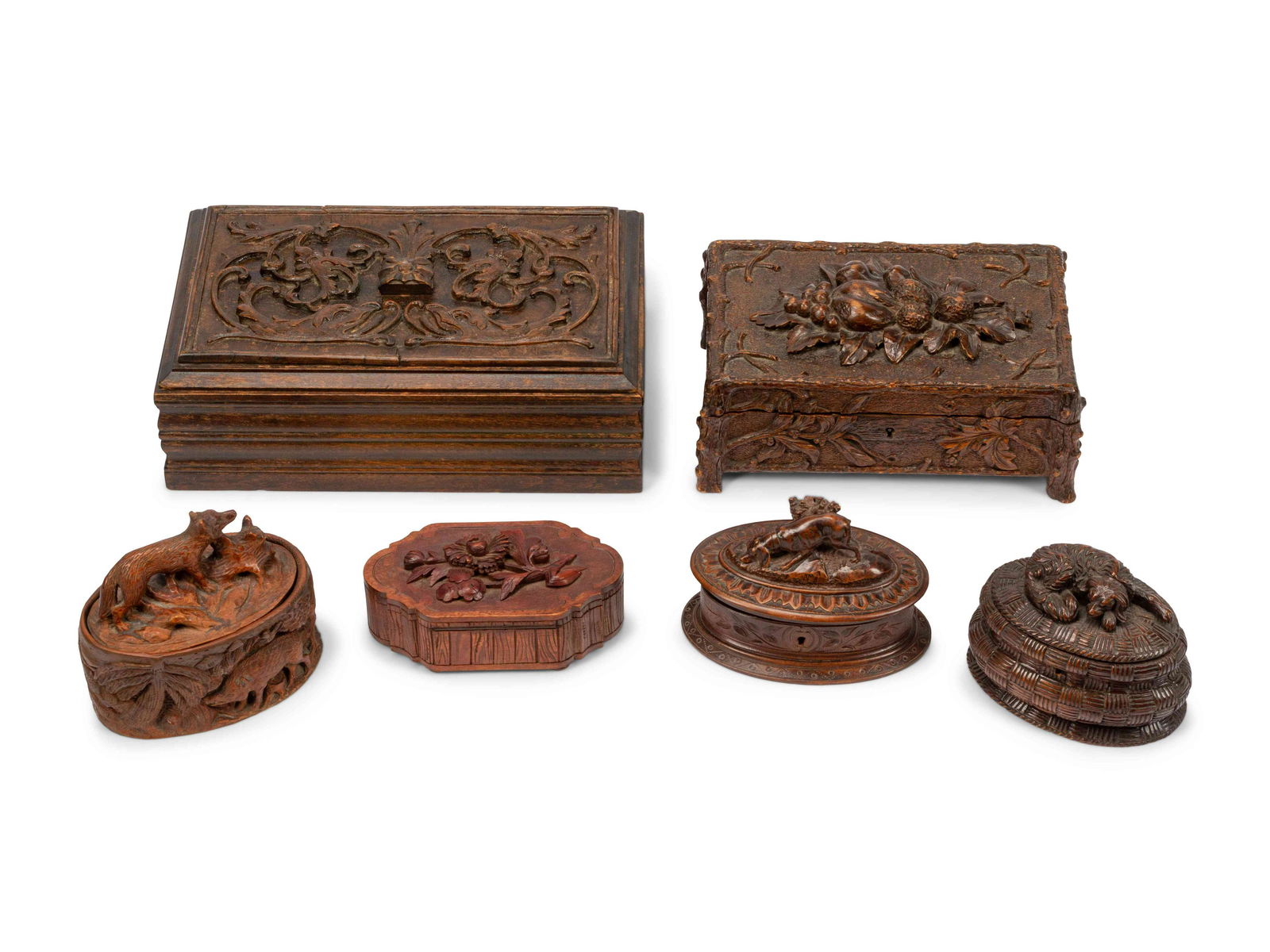 Six Continental Carved Wood Boxes (1 of 6)